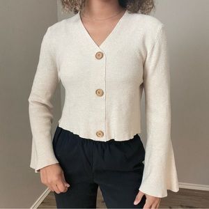 Sweater with bell sleeves - (doesn’t actually button, it’s more for looks)